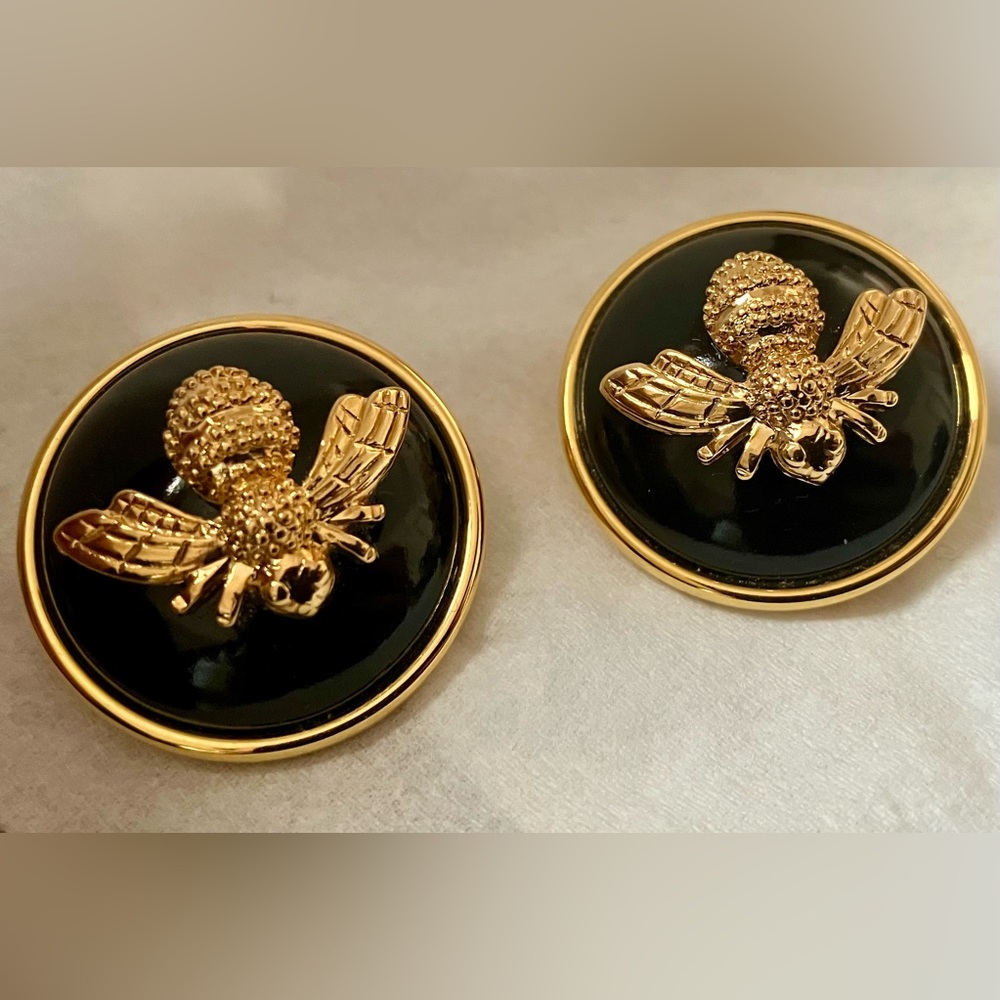 70s Vintage Gold and Black Bee Earrings